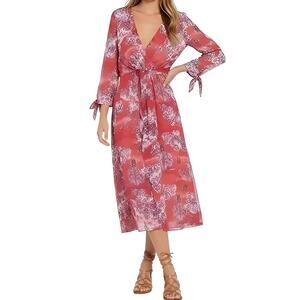 NWT IRO Paris Gramy Printed Midi Dress Red Boho Wrap Effect Size M